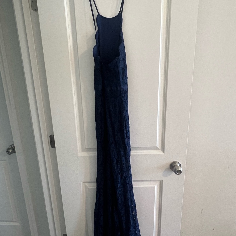 Lulu's Blue Spaghetti Strap Sleeveless Maxi Gown